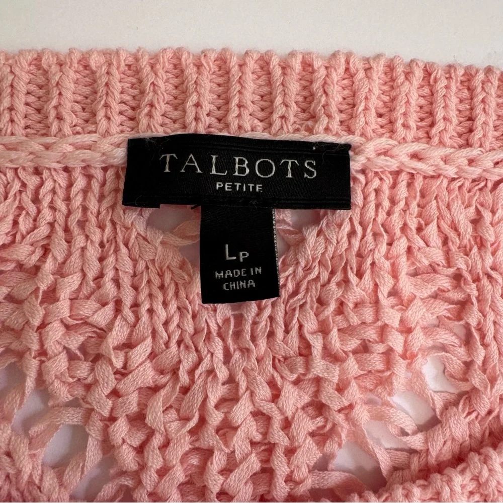 Talbots Scallop Pink Pointelle Crewneck Sweater LP Cotton Blend - Picture 8 of 16